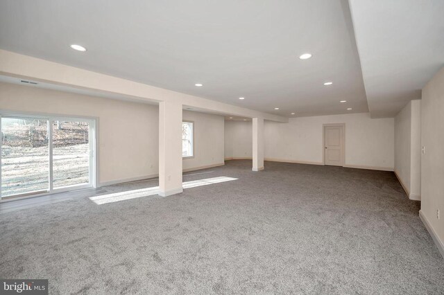 basement with carpet flooring and a wealth of natural light