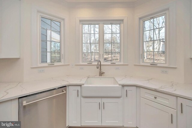 kitchen with sink, white cabinets, and dishwasher