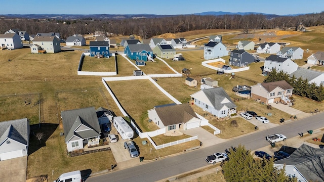 aerial view featuring a residential view and a mountain view