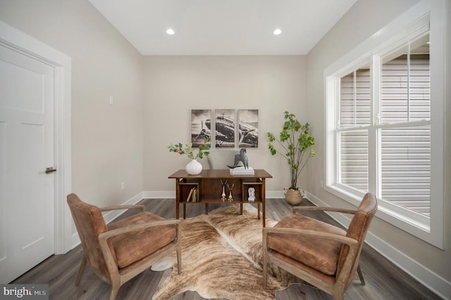 office with dark hardwood / wood-style floors