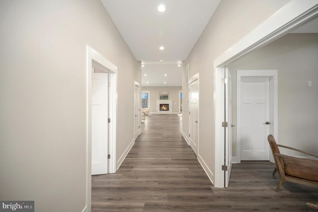 hall with dark hardwood / wood-style flooring