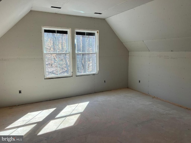 additional living space featuring vaulted ceiling