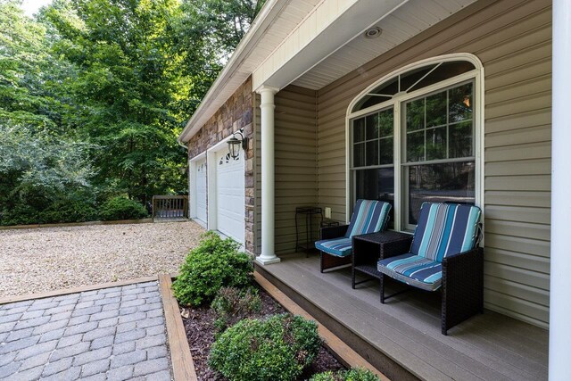 view of patio with a garage