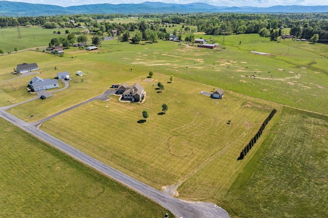 bird's eye view with a mountain view and a rural view