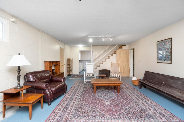 living room with concrete floors