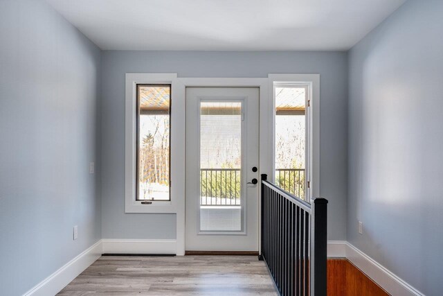 doorway with light hardwood / wood-style flooring and plenty of natural light