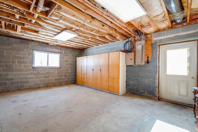 basement with electric panel