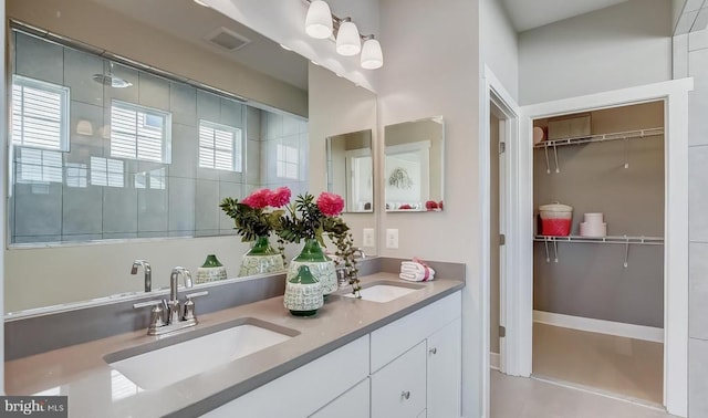 bathroom with vanity and walk in shower