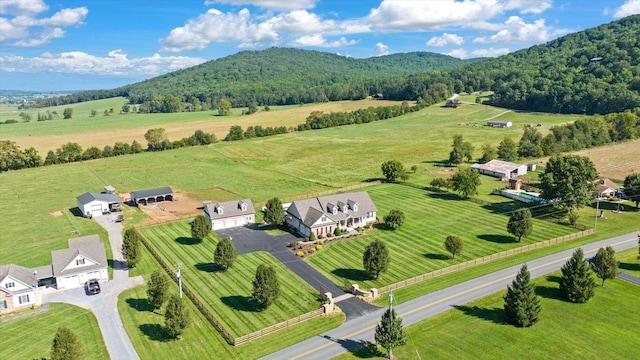 bird's eye view with a mountain view and a rural view