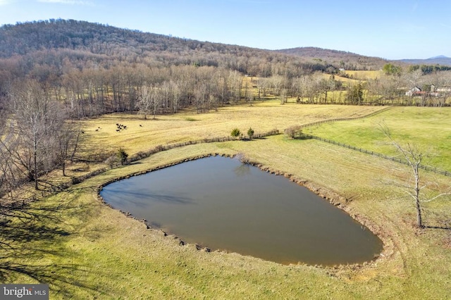 aerial view featuring a water view and a rural view