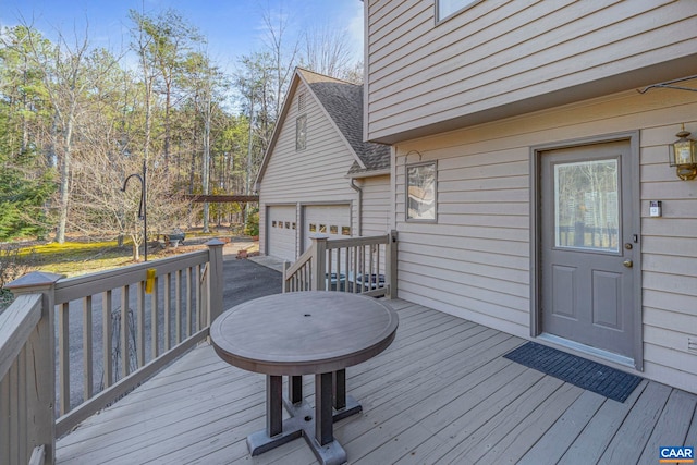 deck with an outbuilding