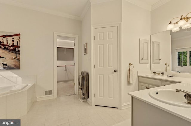 bathroom with crown molding, tile patterned flooring, and visible vents
