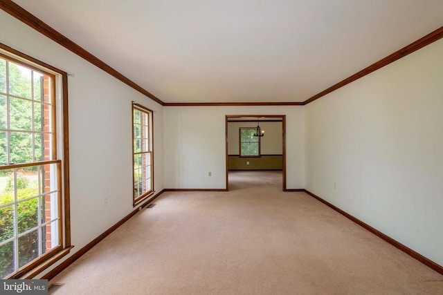 carpeted empty room featuring ornamental molding