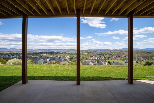 view of patio with a mountain view