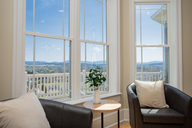 interior space featuring a mountain view