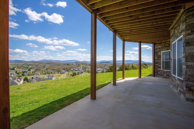 view of patio featuring a mountain view