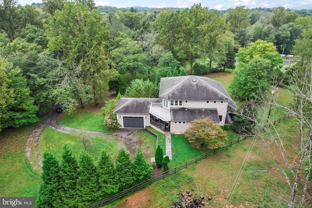 drone / aerial view with a forest view