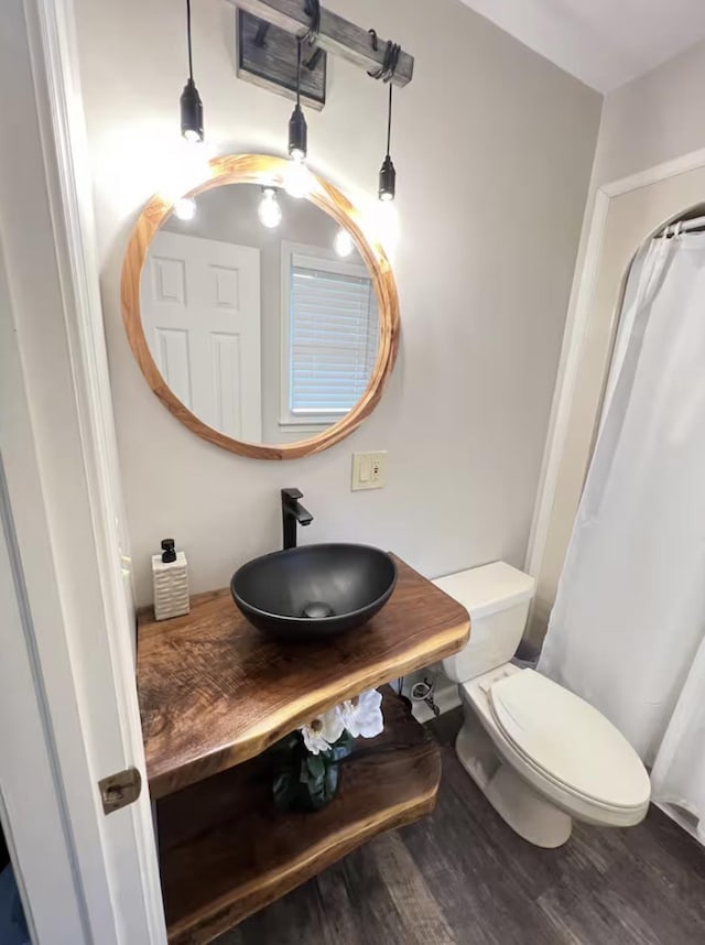 full bath featuring wood finished floors, a sink, and toilet