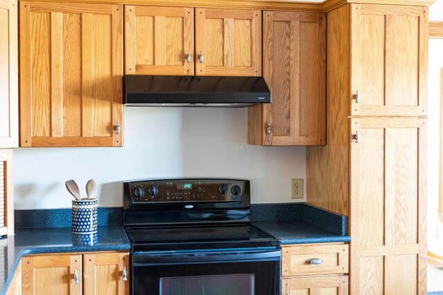 kitchen with black range with electric cooktop