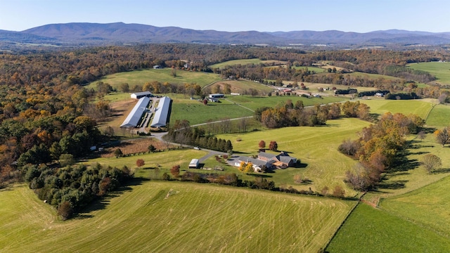 aerial view featuring a mountain view and a rural view