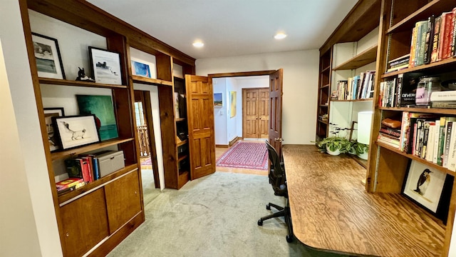 view of carpeted home office