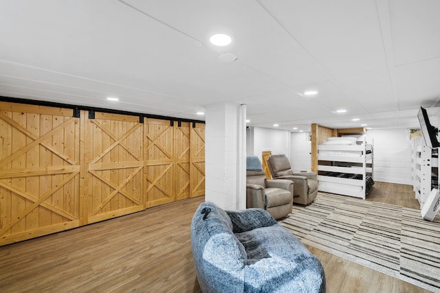 living room featuring recessed lighting and wood finished floors