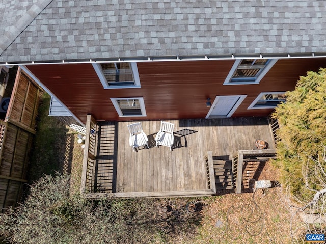 view of home's exterior featuring roof with shingles