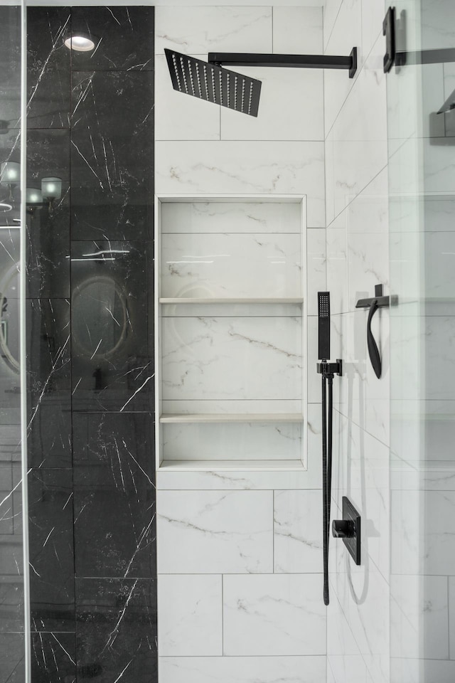 details with a tile shower