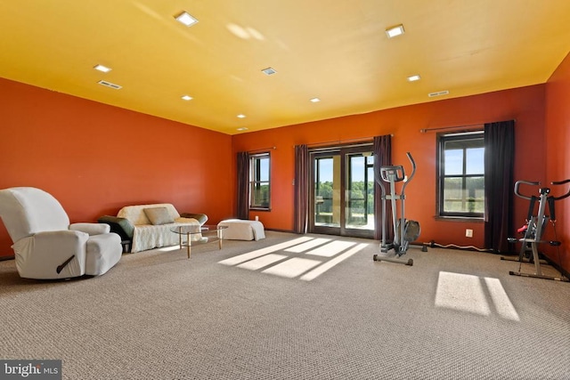 exercise area featuring carpet flooring