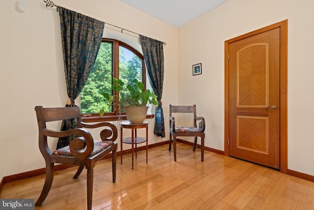 sitting room with light wood-type flooring