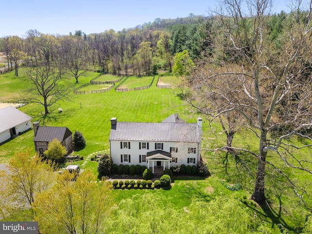 drone / aerial view with a rural view