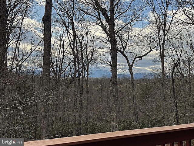 view of mountain feature featuring a forest view