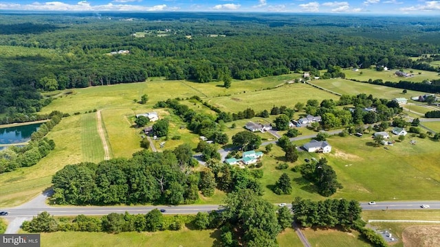 drone / aerial view with a view of trees and a water view