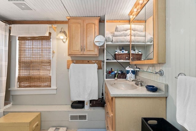 bathroom with visible vents, plenty of natural light, and vanity
