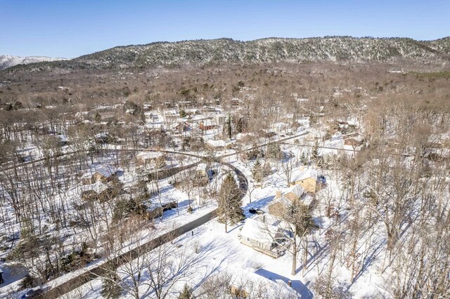 snowy aerial view featuring a mountain view