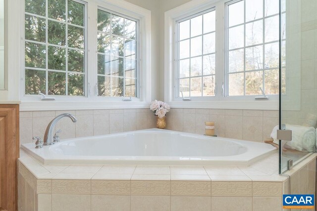 bathroom with a garden tub