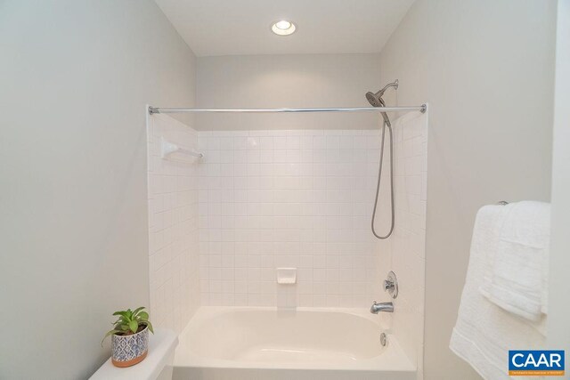 bathroom with recessed lighting and shower / tub combination