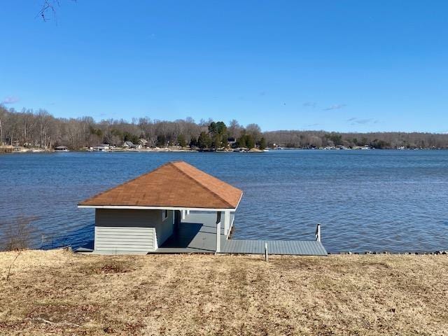 view of dock with a water view