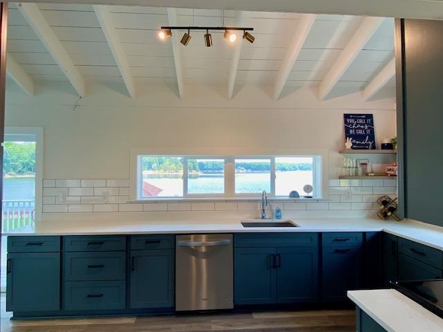 kitchen featuring sink, dishwasher, a healthy amount of sunlight, and decorative backsplash