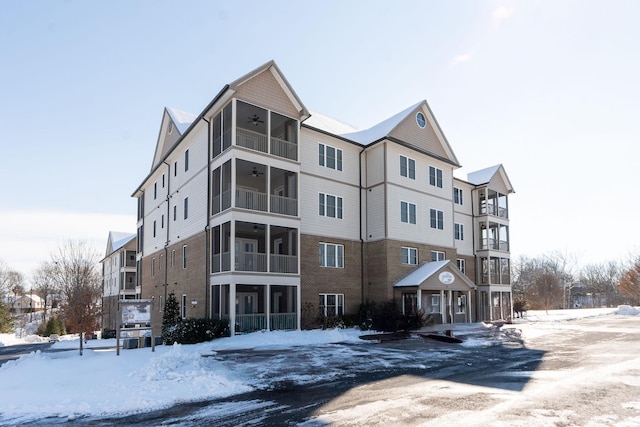 view of snow covered property