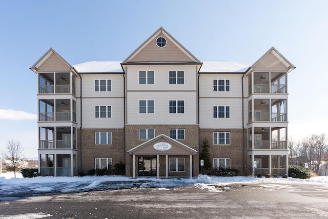 view of snow covered property