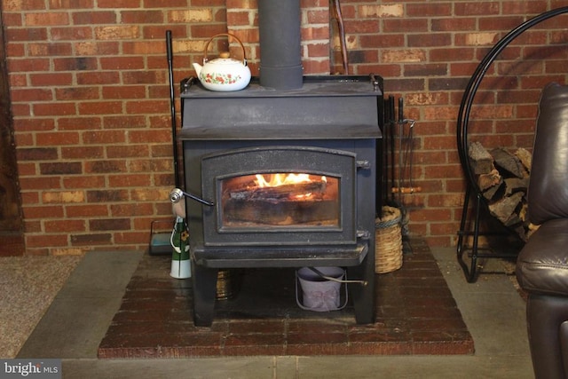 interior details with a wood stove