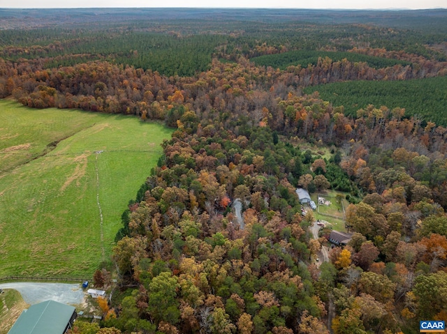 bird's eye view featuring a water view and a rural view