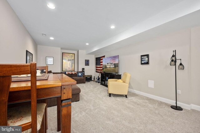 office featuring light colored carpet