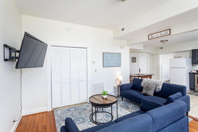 living room featuring light wood-type flooring