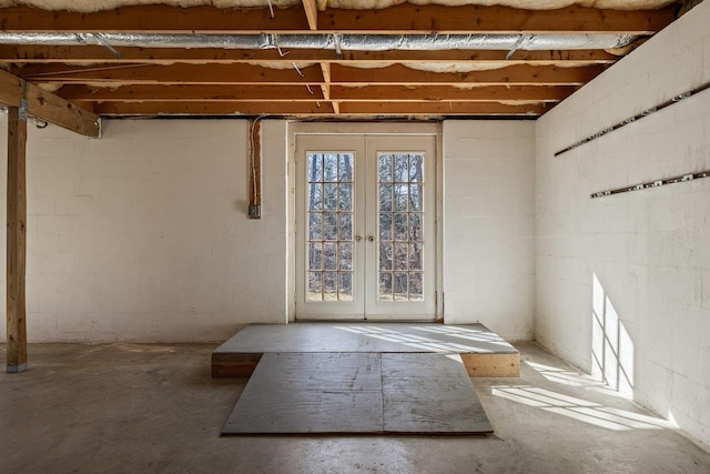 basement featuring french doors