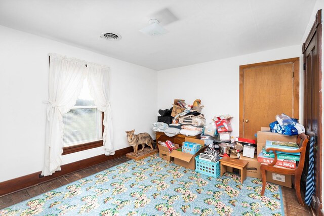 interior space with dark hardwood / wood-style floors