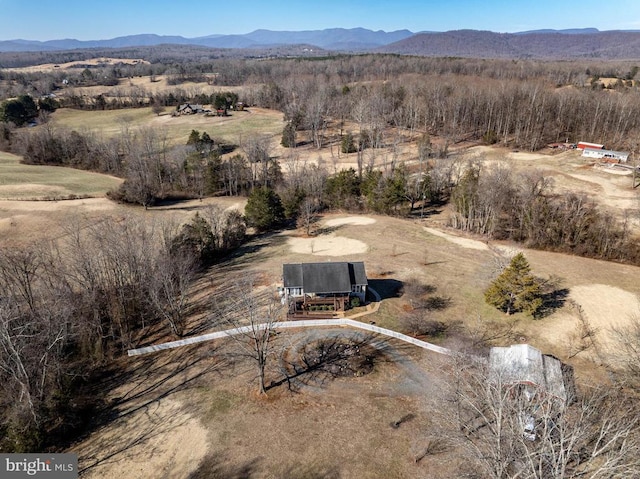 drone / aerial view featuring a mountain view