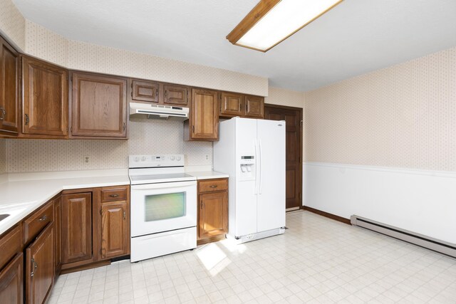 unfurnished room with a baseboard radiator, carpet, and a textured ceiling