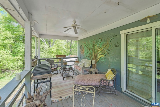 wooden terrace with ceiling fan